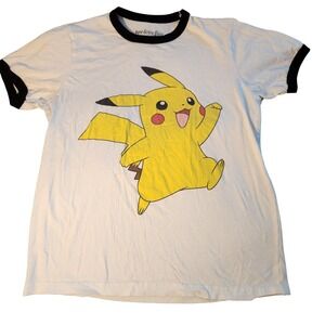 Pokemon Pikachu Shirt Mens Medium White Black Ringer Tee Graphic WeLoveFine 2015